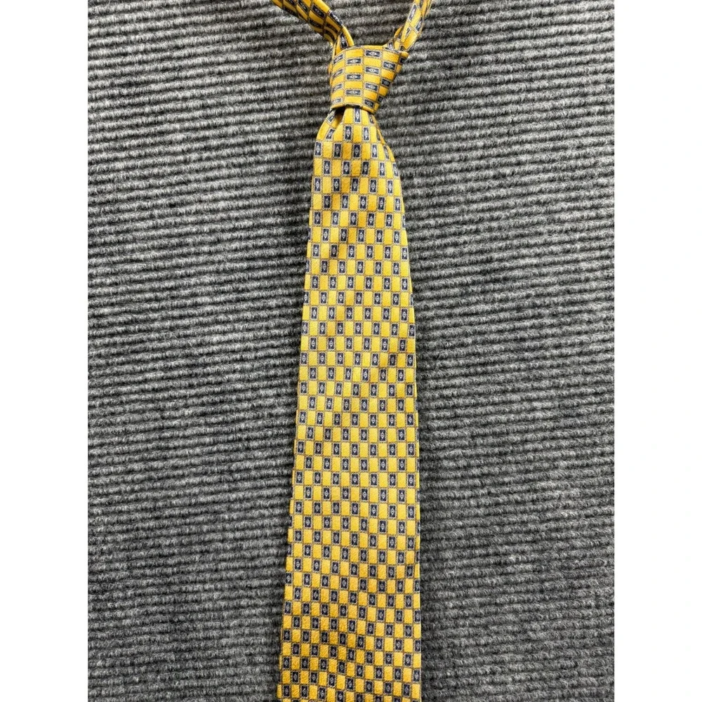Pierre Cardin Mens Necktie Yellow Geometric Silk Tie Made in USA 59‎ Inch